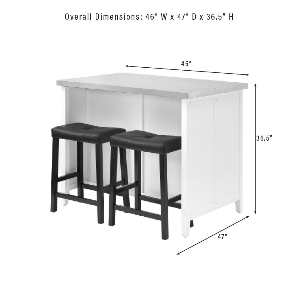 Silvia Stainless Steel Top Island W/Uph Saddle Stools, Kitchen Island & 2 Stools