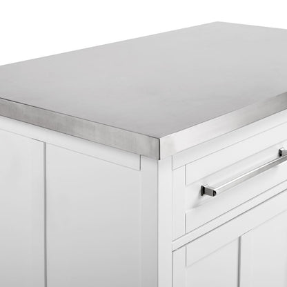 Silvia Stainless Steel Top Island W/Uph Saddle Stools, Kitchen Island & 2 Stools