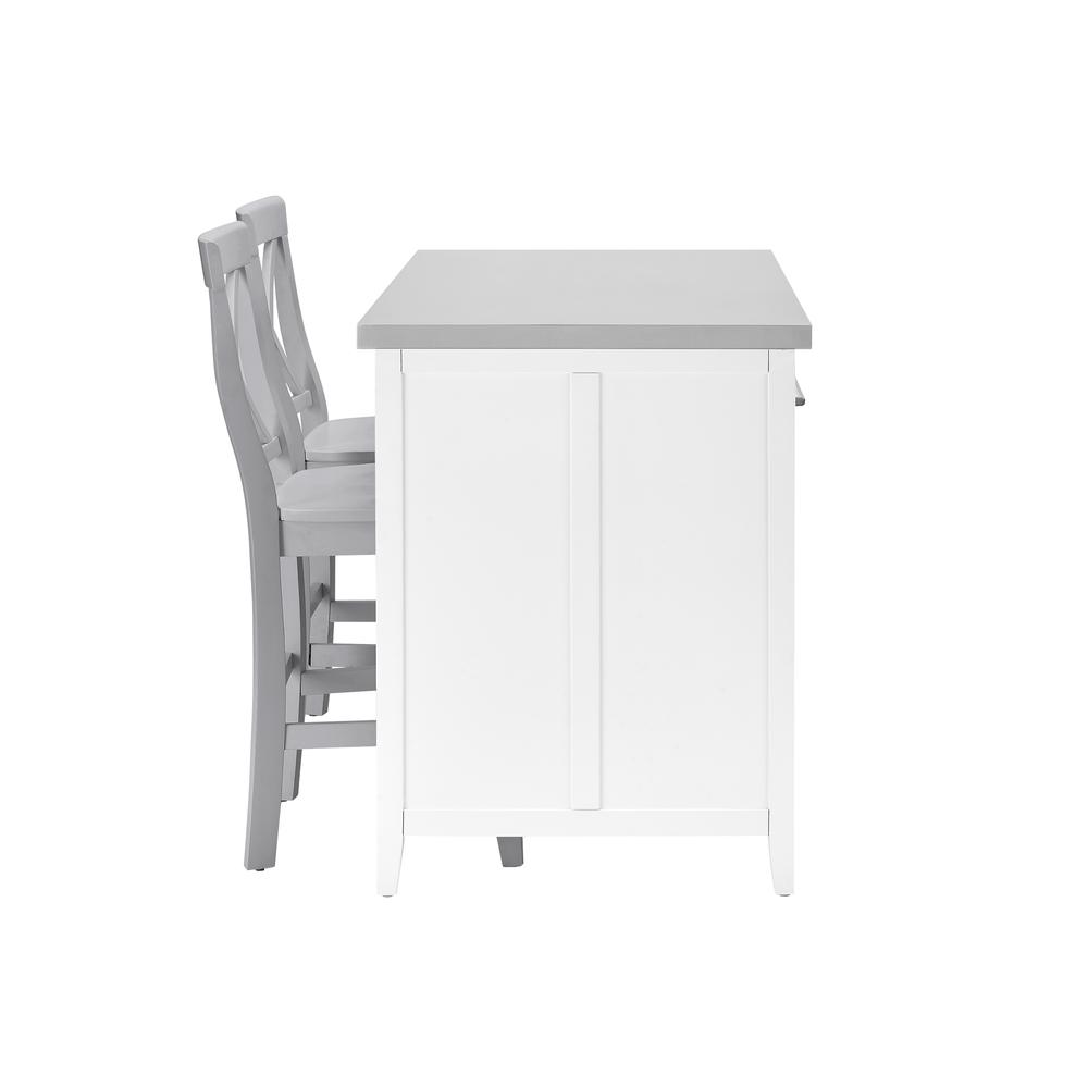 Silvia Stainless Steel Top Kitchen Island W/X-Back Stools, 2 Stools