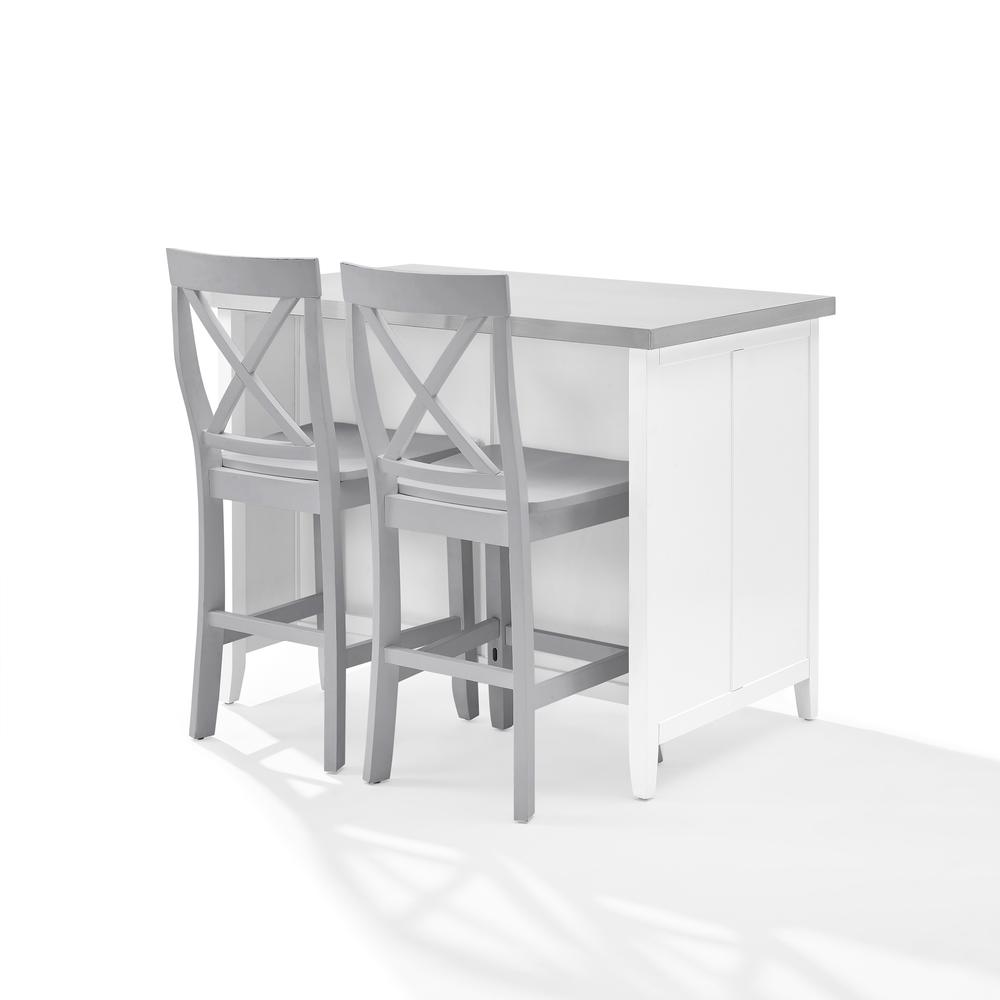 Silvia Stainless Steel Top Kitchen Island W/X-Back Stools, 2 Stools