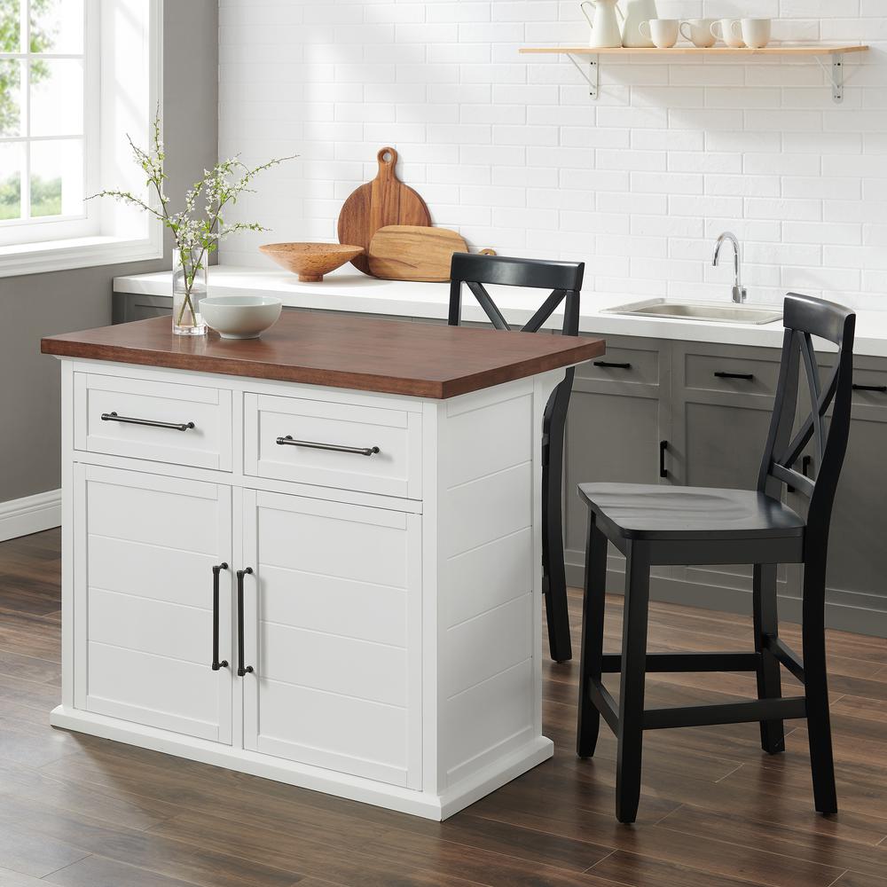 Bartlett Wood Top Kitchen Island W/X-Back Stools - Kitchen Island & 2 Stools