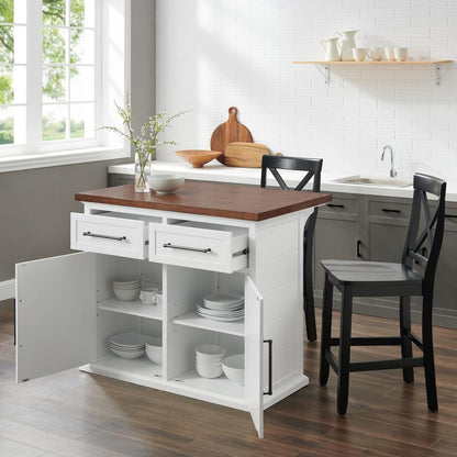Bartlett Wood Top Kitchen Island W/X-Back Stools - Kitchen Island & 2 Stools