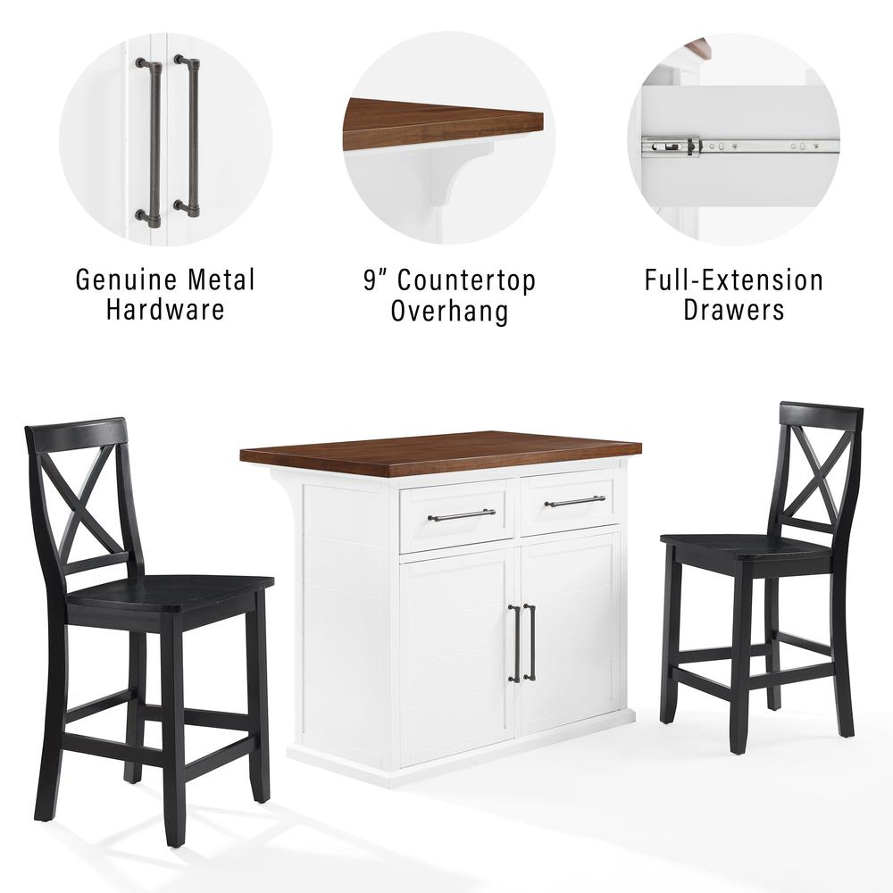 Bartlett Wood Top Kitchen Island W/X-Back Stools - Kitchen Island & 2 Stools