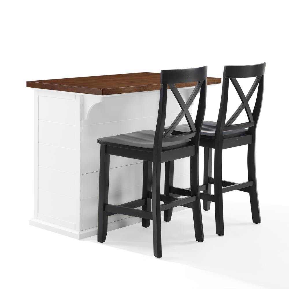 Bartlett Wood Top Kitchen Island W/X-Back Stools - Kitchen Island & 2 Stools