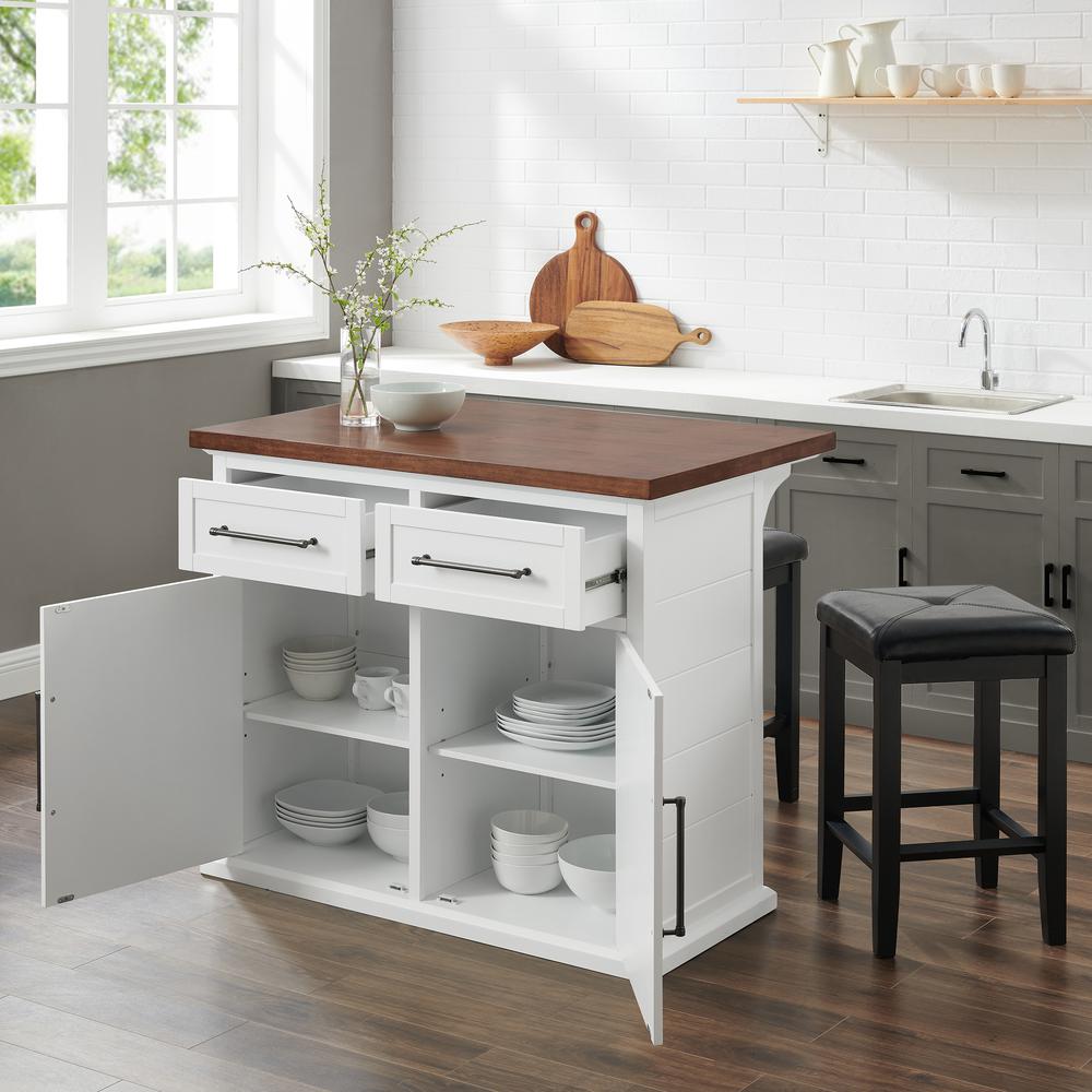 Bartlett Wood Top Kitchen Island W/Uph Square Stools - Kitchen Island & 2 Stools