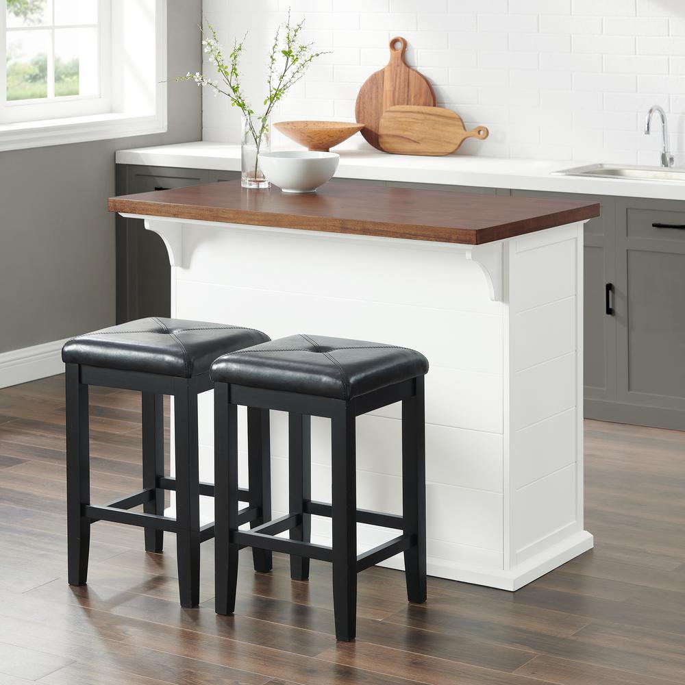 Bartlett Wood Top Kitchen Island W/Uph Square Stools - Kitchen Island & 2 Stools
