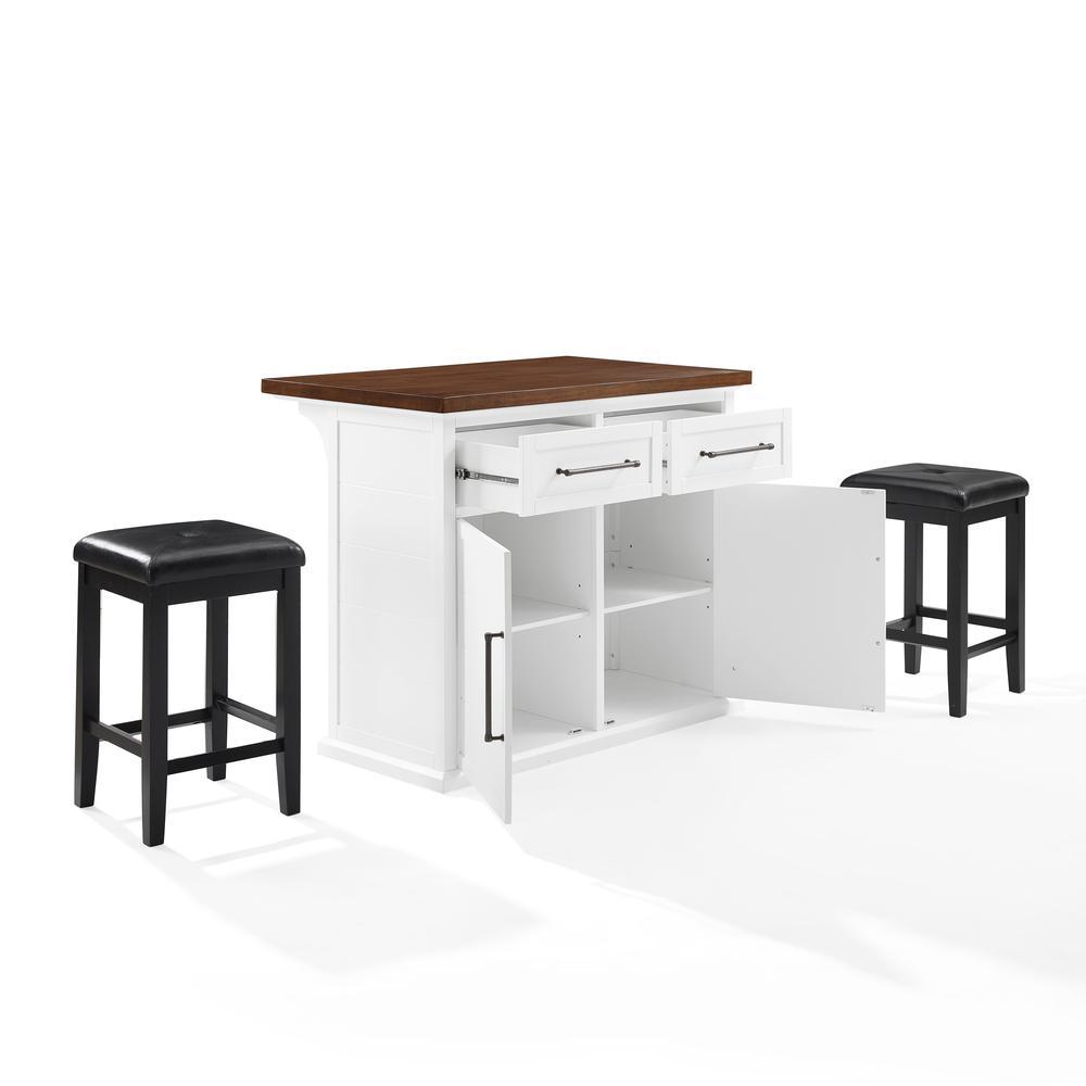 Bartlett Wood Top Kitchen Island W/Uph Square Stools - Kitchen Island & 2 Stools