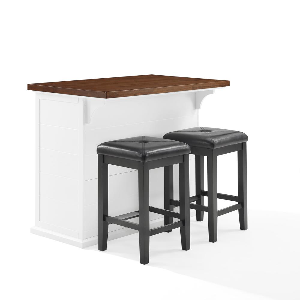 Bartlett Wood Top Kitchen Island W/Uph Square Stools - Kitchen Island & 2 Stools