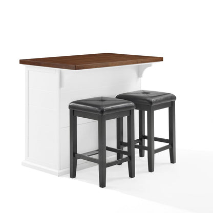 Bartlett Wood Top Kitchen Island W/Uph Square Stools - Kitchen Island & 2 Stools