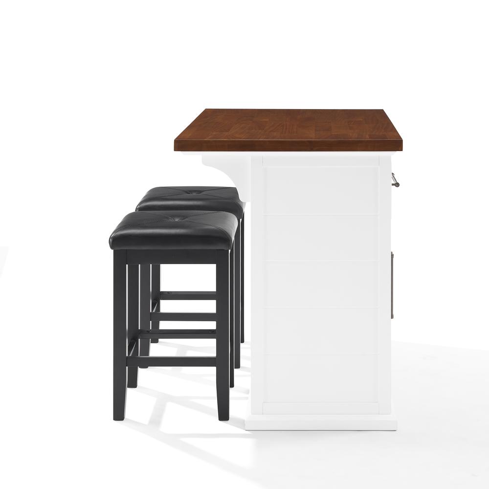 Bartlett Wood Top Kitchen Island W/Uph Square Stools - Kitchen Island & 2 Stools