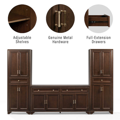 Tara 3-Piece Sideboard And Pantry Set Brown - Sideboard & 2 Pantries