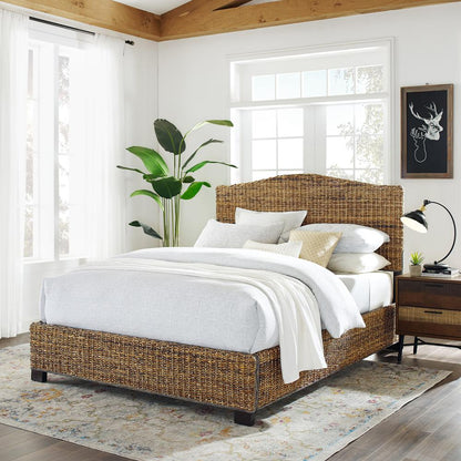 Serena Rattan Queen Bed - Headboard, Footboard, Side Rails, & Slats
