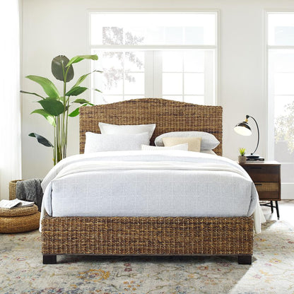 Serena Rattan Queen Bed - Headboard, Footboard, Side Rails, & Slats