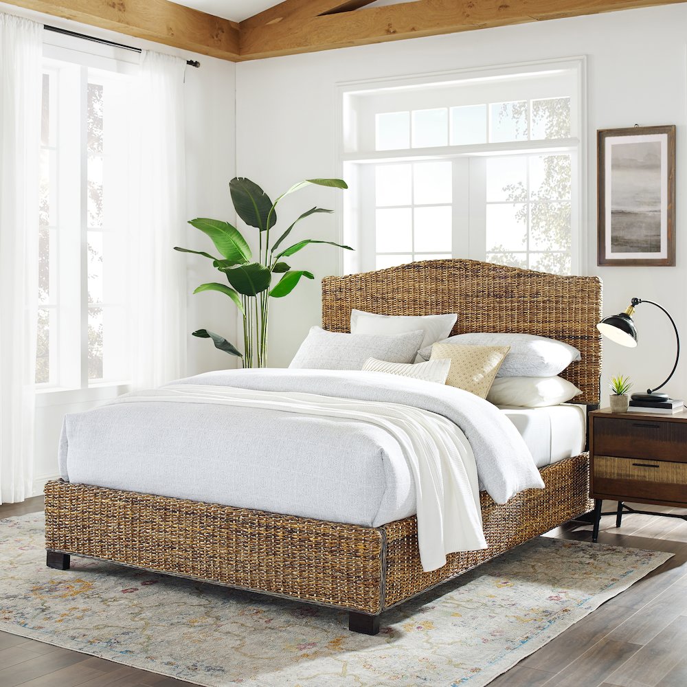 Serena Rattan Full Bed Banana Leaf - Headboard, Footboard, Side Rails, & Slats