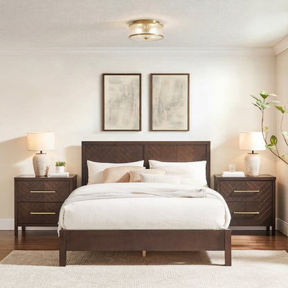Darcy 3 Piece King Bed, Nightstands Brown