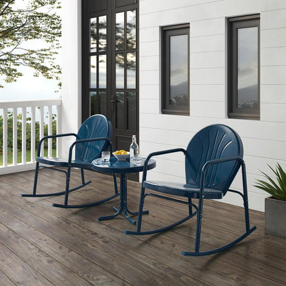 Griffith 3Pc Retro Outdoor Rocking Chair Set - Side Table & 2 Rocking Chairs