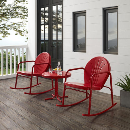 Griffith 3Pc Retro Outdoor Rocking Chair Set - Side Table & 2 Rocking Chairs
