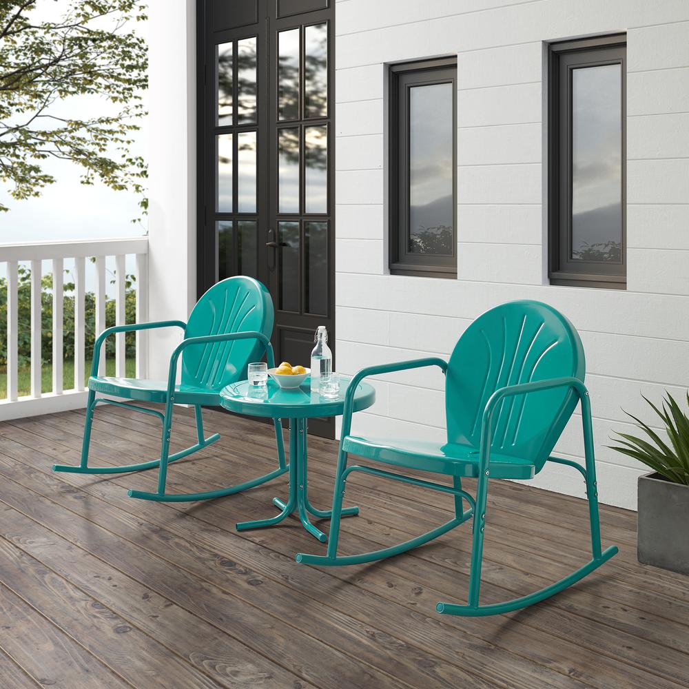 Griffith 3Pc Retro Outdoor Rocking Chair Set - Side Table & 2 Rocking Chairs
