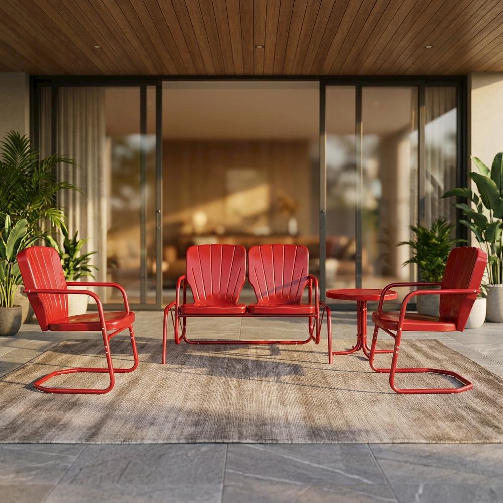 Outdoor Furniture Set with Loveseat Glider, Side Table, & 2 Armchairs