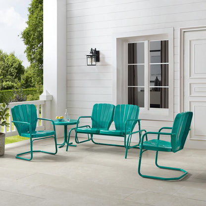 Ridgeland 4Pc Outdoor Loveseat Glider Set, Glider, Side Table, & 2 Armchairs