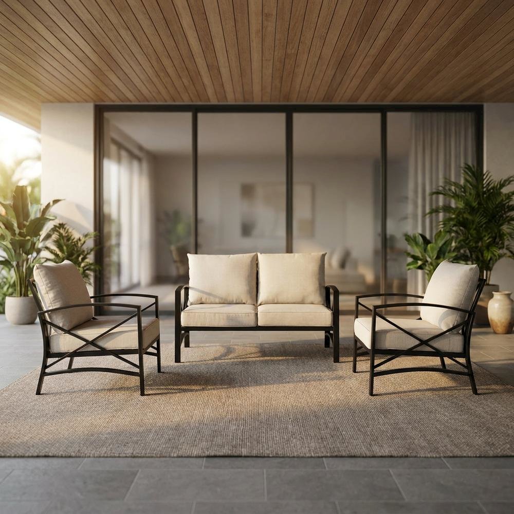 3-Piece Outdoor Patio Furniture Set with Loveseat and 2 Chairs in Bronze Finish