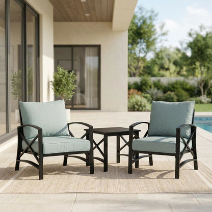 Outdoor Furniture Set with Side Table and 2 Chairs in Oil Rubbed Bronze Finish