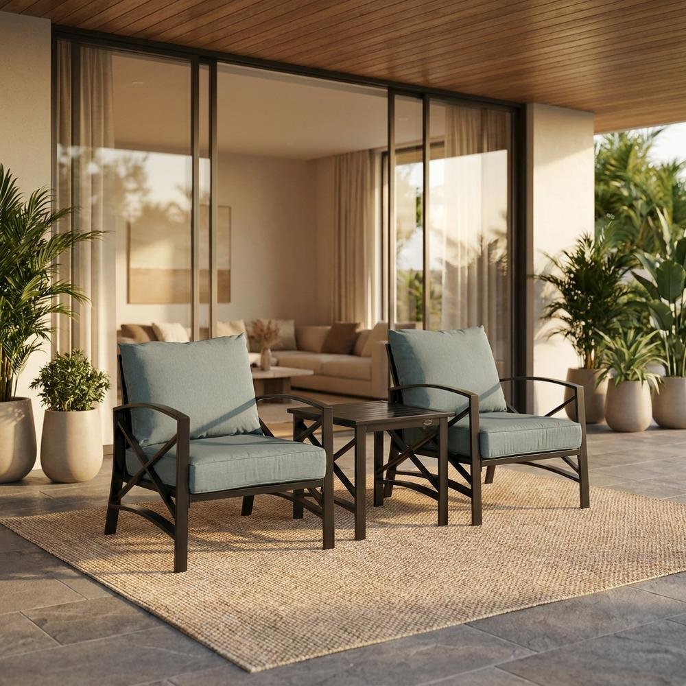 Outdoor Furniture Set with Side Table and 2 Chairs in Oil Rubbed Bronze Finish