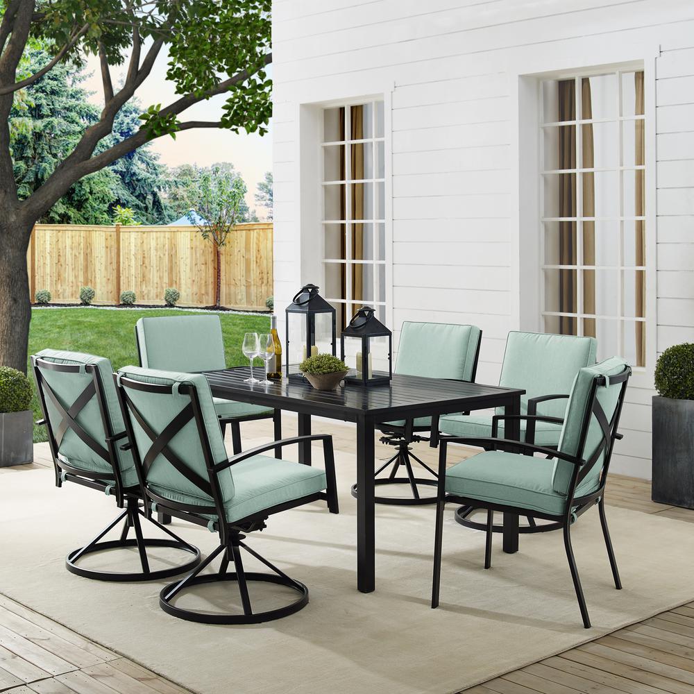 Kaplan 7Pc Outdoor Dining Set Mist/Oil Rubbed Bronze - Table, 4 Swivel Chairs, & 2 Regular Chairs