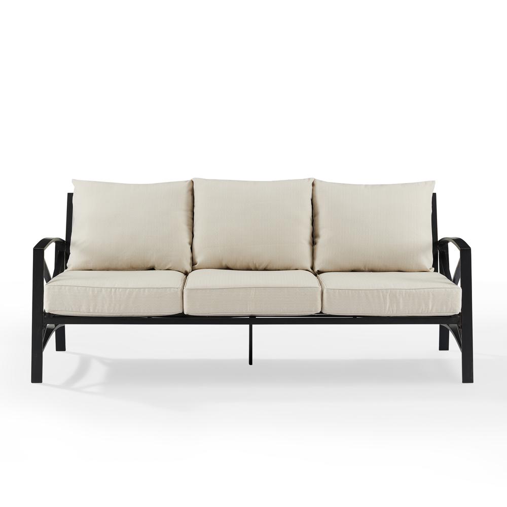Stylish Outdoor Metal Sofa in Oatmeal and Oil Rubbed Bronze Finish