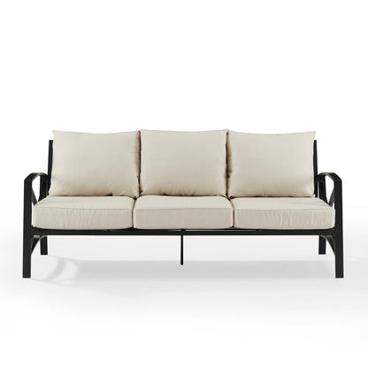 Stylish Outdoor Metal Sofa in Oatmeal and Oil Rubbed Bronze Finish