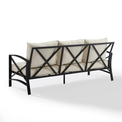 Stylish Outdoor Metal Sofa in Oatmeal and Oil Rubbed Bronze Finish
