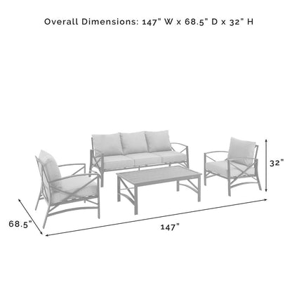 Kaplan 4Pc Outdoor Sofa Patio Furniture Set - Sofa, Coffee Table, & 2 Arm Chairs