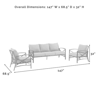 Kaplan 3Pc Outdoor Sofa Patio Furniture Set - Sofa & 2 Arm Chairs
