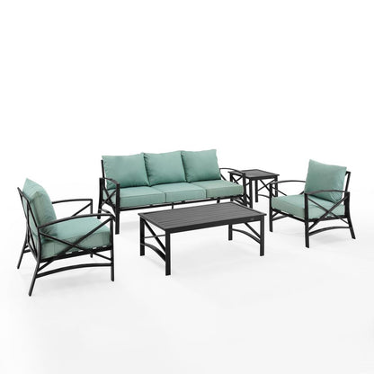 Kaplan 5Pc Outdoor Sofa Furniture Set, Sofa, Coffee Table, Side Table, 2 Chairs