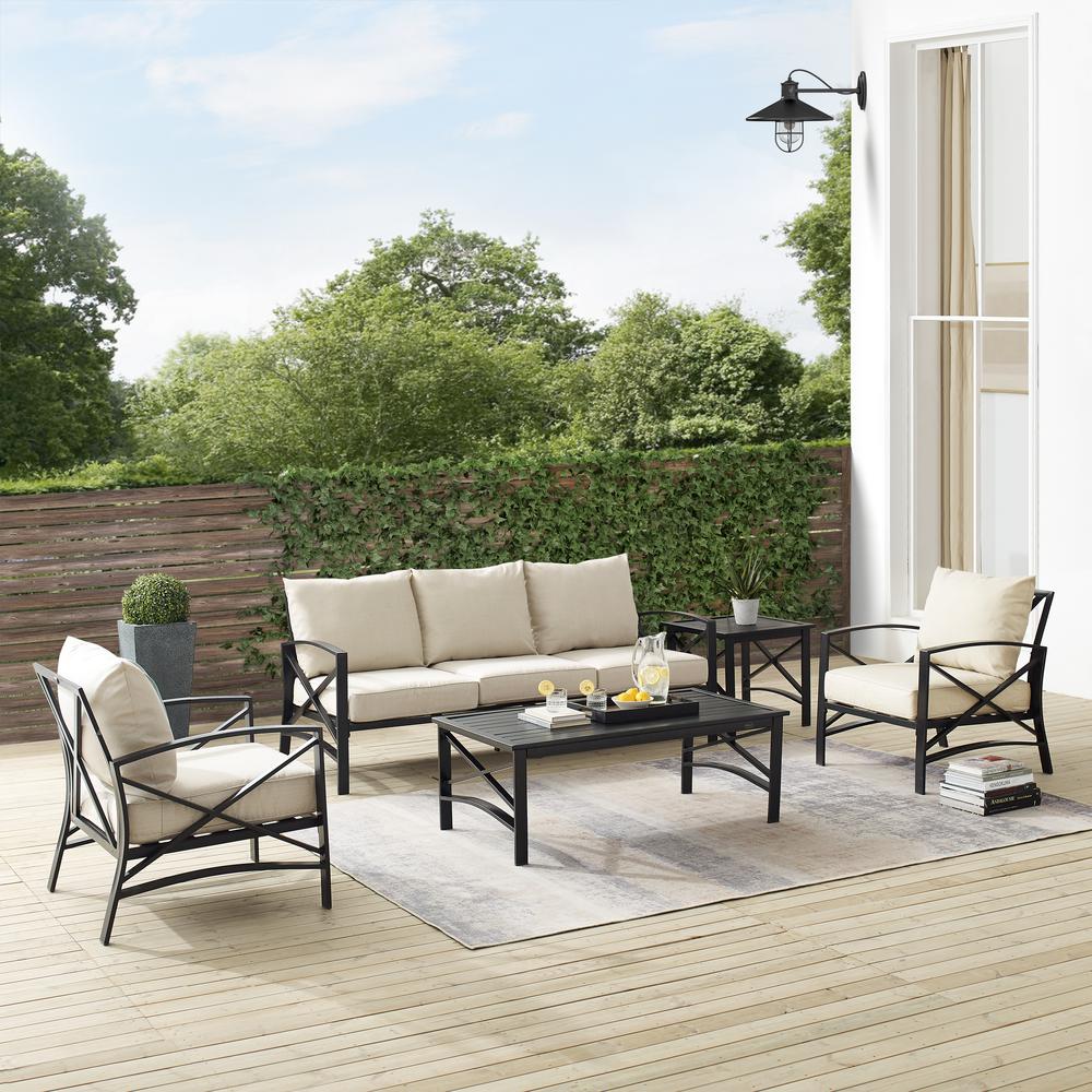 Kaplan 5Pc Outdoor Sofa Furniture Set, Sofa, Coffee Table, Side Table, 2 Chairs