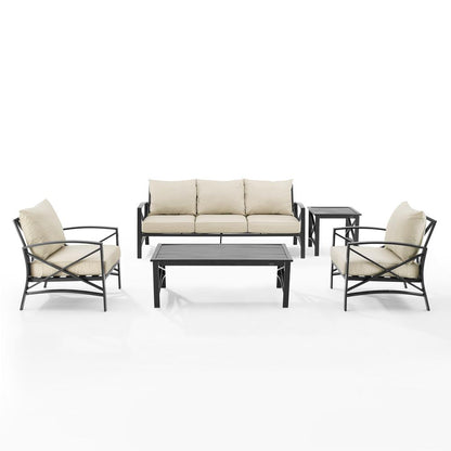 Kaplan 5Pc Outdoor Sofa Furniture Set, Sofa, Coffee Table, Side Table, 2 Chairs