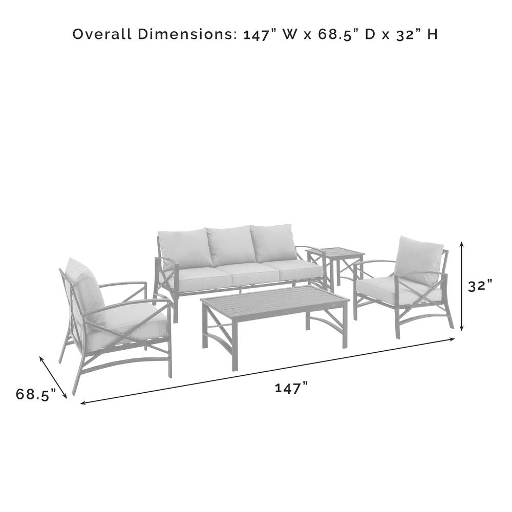 Kaplan 5Pc Outdoor Sofa Furniture Set, Sofa, Coffee Table, Side Table, 2 Chairs