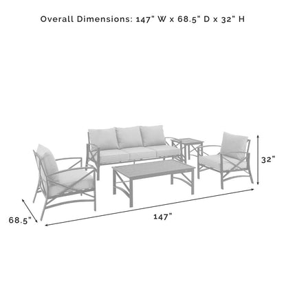 Kaplan 5Pc Outdoor Sofa Furniture Set, Sofa, Coffee Table, Side Table, 2 Chairs