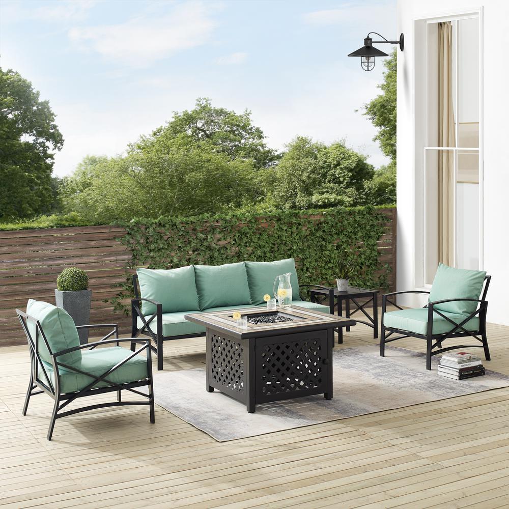 Kaplan 5Pc Outdoor Sofa Set, Sofa, Side Table, Tucson Fire Table, & 2 Chairs