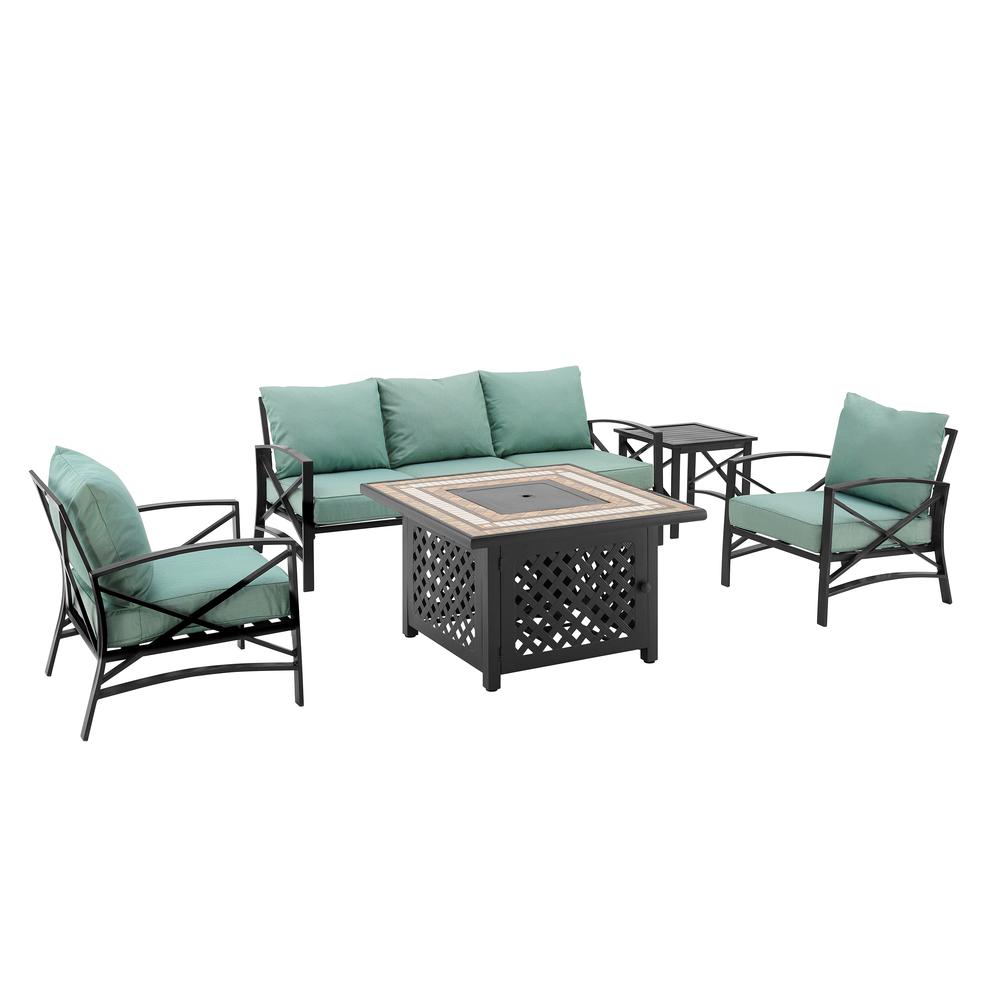 Kaplan 5Pc Outdoor Sofa Set, Sofa, Side Table, Tucson Fire Table, & 2 Chairs