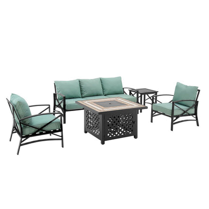 Kaplan 5Pc Outdoor Sofa Set, Sofa, Side Table, Tucson Fire Table, & 2 Chairs