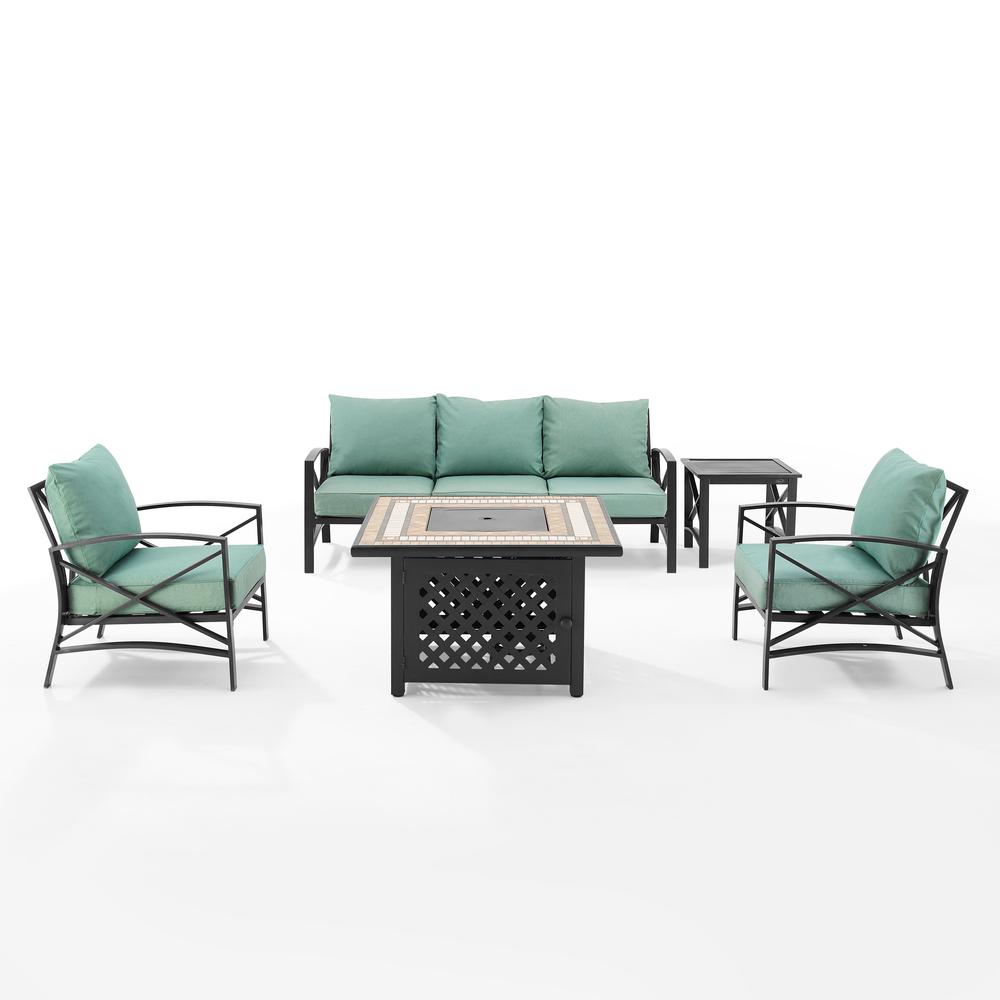 Kaplan 5Pc Outdoor Sofa Set, Sofa, Side Table, Tucson Fire Table, & 2 Chairs