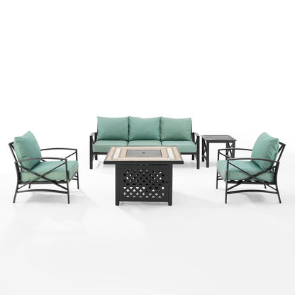 Kaplan 5Pc Outdoor Sofa Set, Sofa, Side Table, Tucson Fire Table, & 2 Chairs