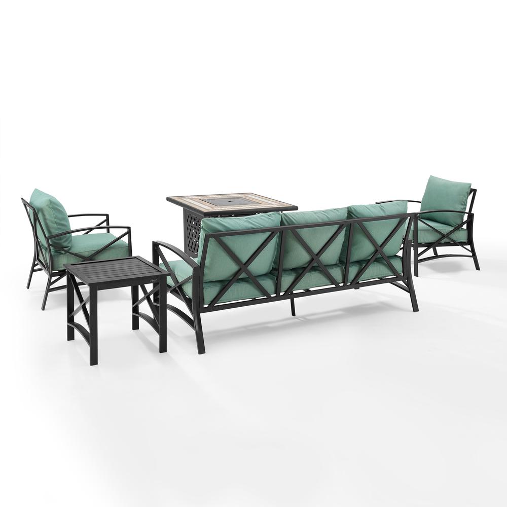 Kaplan 5Pc Outdoor Sofa Set, Sofa, Side Table, Tucson Fire Table, & 2 Chairs