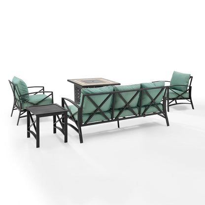 Kaplan 5Pc Outdoor Sofa Set, Sofa, Side Table, Tucson Fire Table, & 2 Chairs