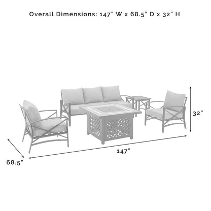 Kaplan 5Pc Outdoor Sofa Set, Sofa, Side Table, Tucson Fire Table, & 2 Chairs