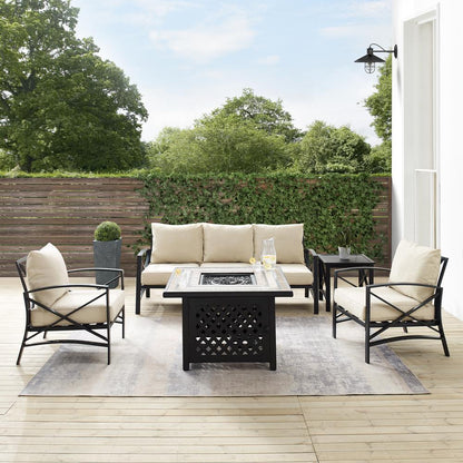 Kaplan 5Pc Outdoor Sofa Set, Sofa, Side Table, Tucson Fire Table, & 2 Chairs
