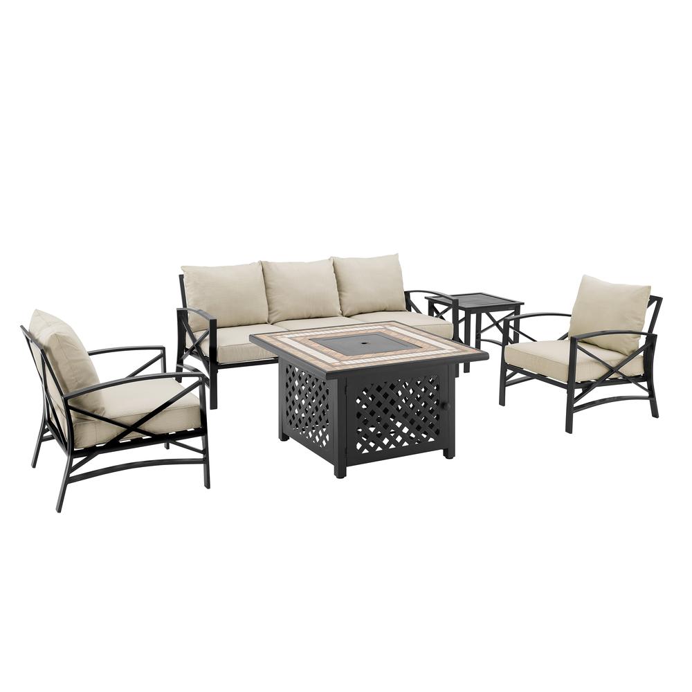 Kaplan 5Pc Outdoor Sofa Set, Sofa, Side Table, Tucson Fire Table, & 2 Chairs