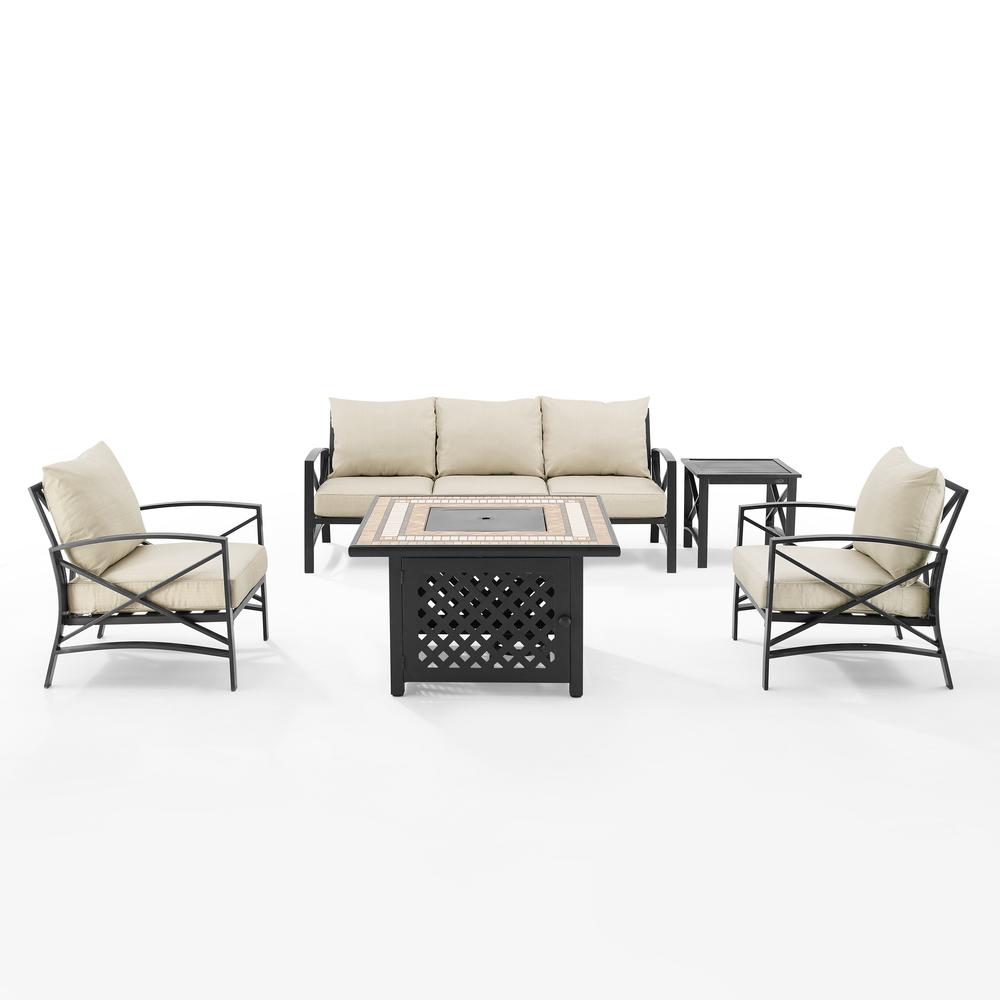 Kaplan 5Pc Outdoor Sofa Set, Sofa, Side Table, Tucson Fire Table, & 2 Chairs