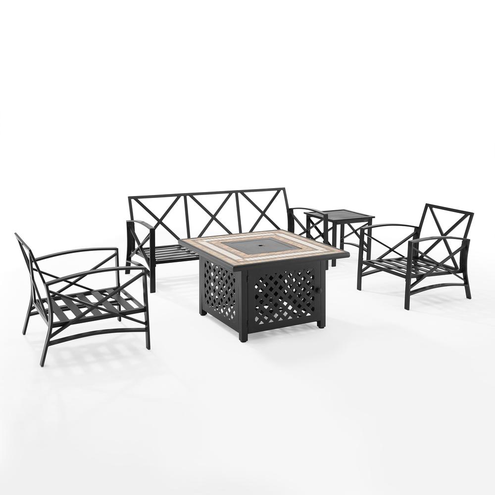 Kaplan 5Pc Outdoor Sofa Set, Sofa, Side Table, Tucson Fire Table, & 2 Chairs